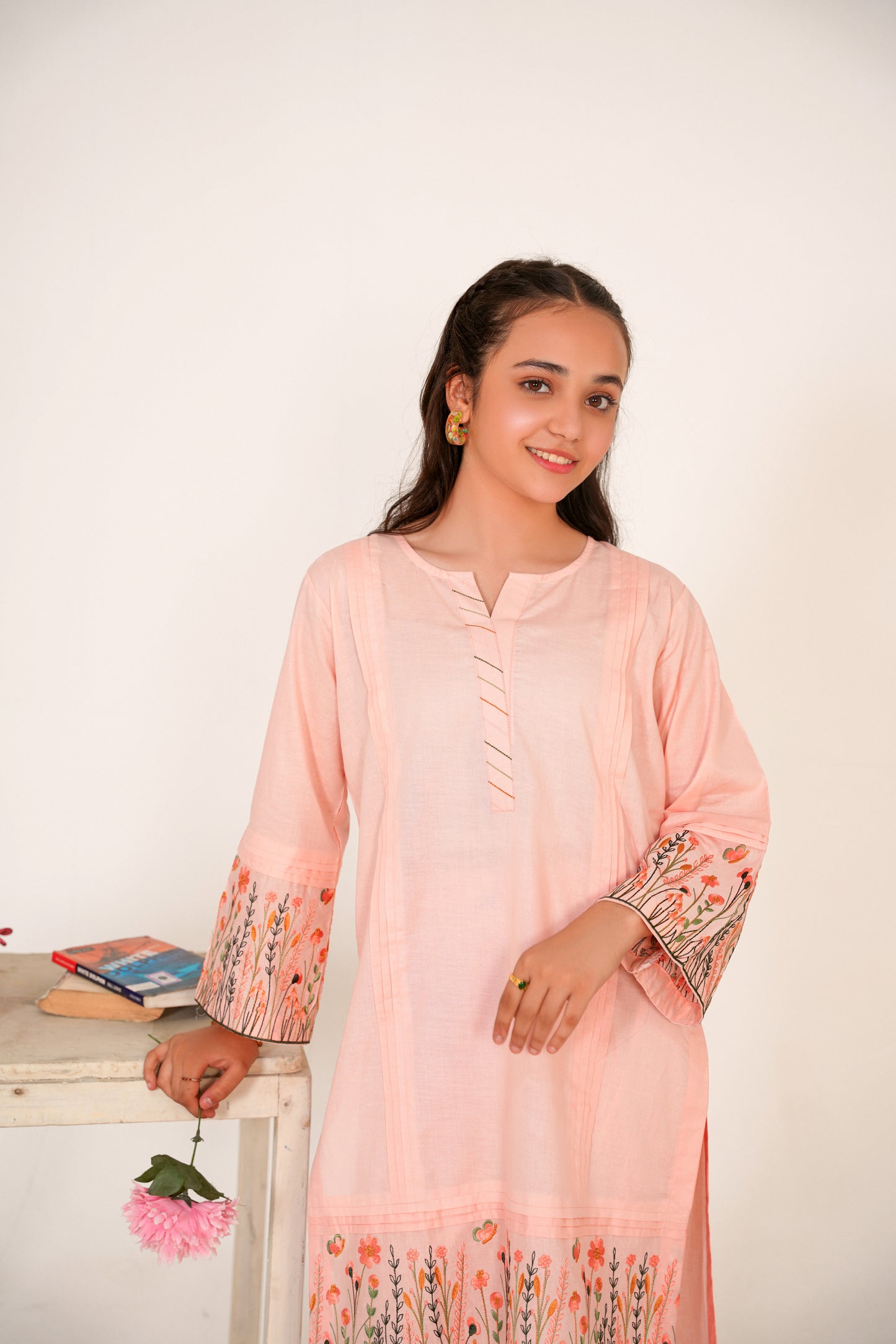 2 PIECE EMBROIDERED LAWN SINGLE BORDER SUIT PEACH 2105