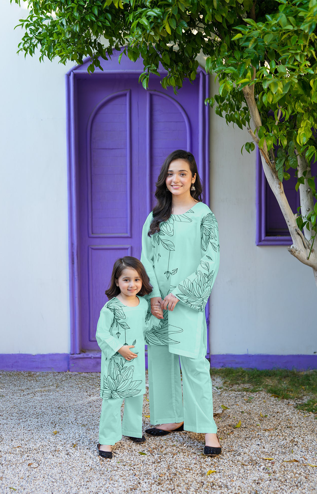 2 PIECE EMRODERED LAWN SUIT SEA GREEN KRS-1024