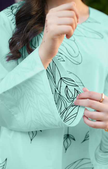 2 PIECE EMRODERED LAWN SUIT SEA GREEN KRS-1024