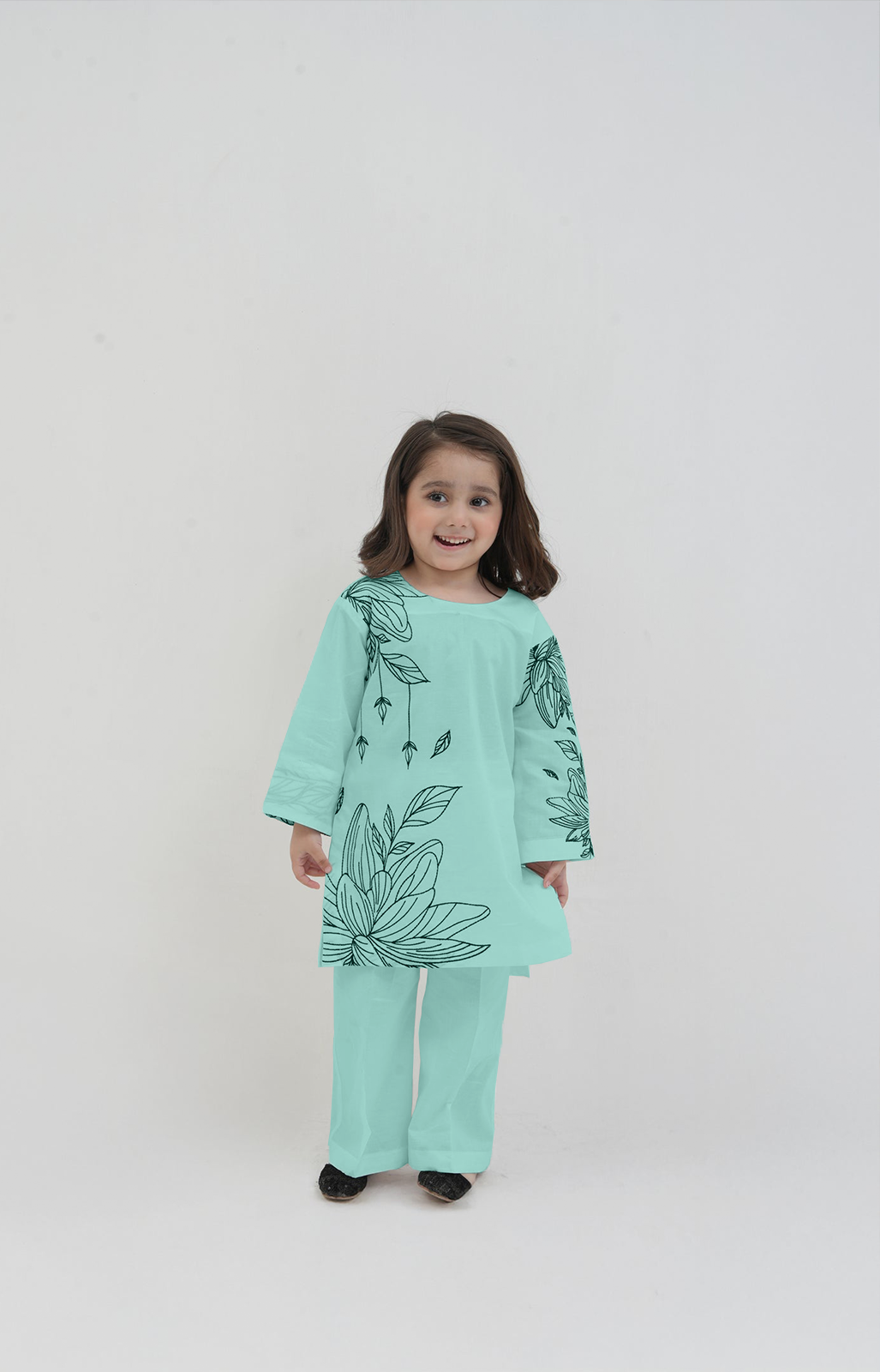 2 PIECE EMRODERED LAWN SUIT SEA GREEN KRS-1024