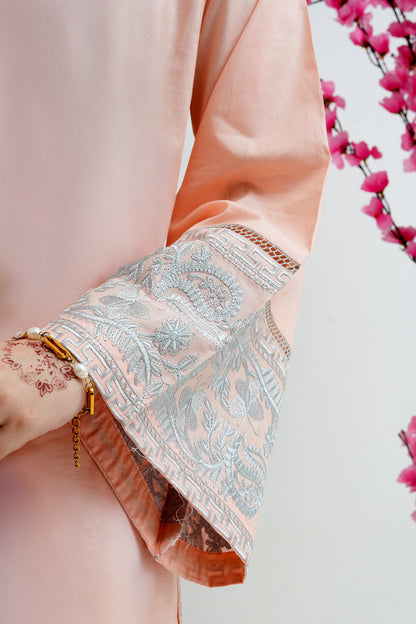 2 PIECE EMRODERED LAWN SUIT PEACH KV-2023
