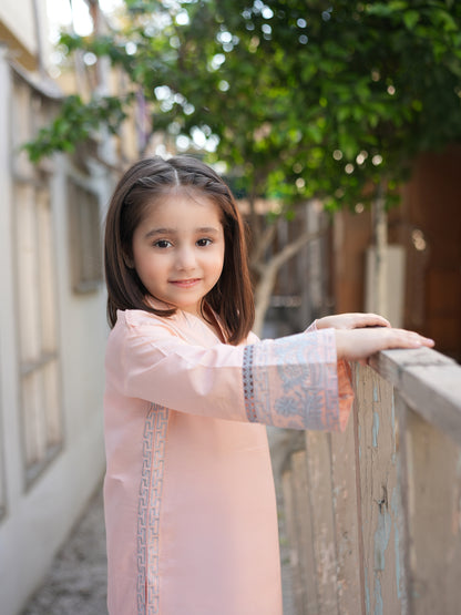 2 PIECE EMRODERED LAWN SUIT PEACH KV-2023