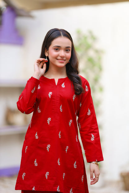 2 PIECE EMBROIDERED LAWN SUIT MAROON KFM-1020