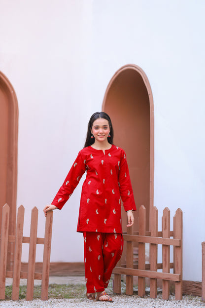 2 PIECE EMBROIDERED LAWN SUIT MAROON KFM-1020