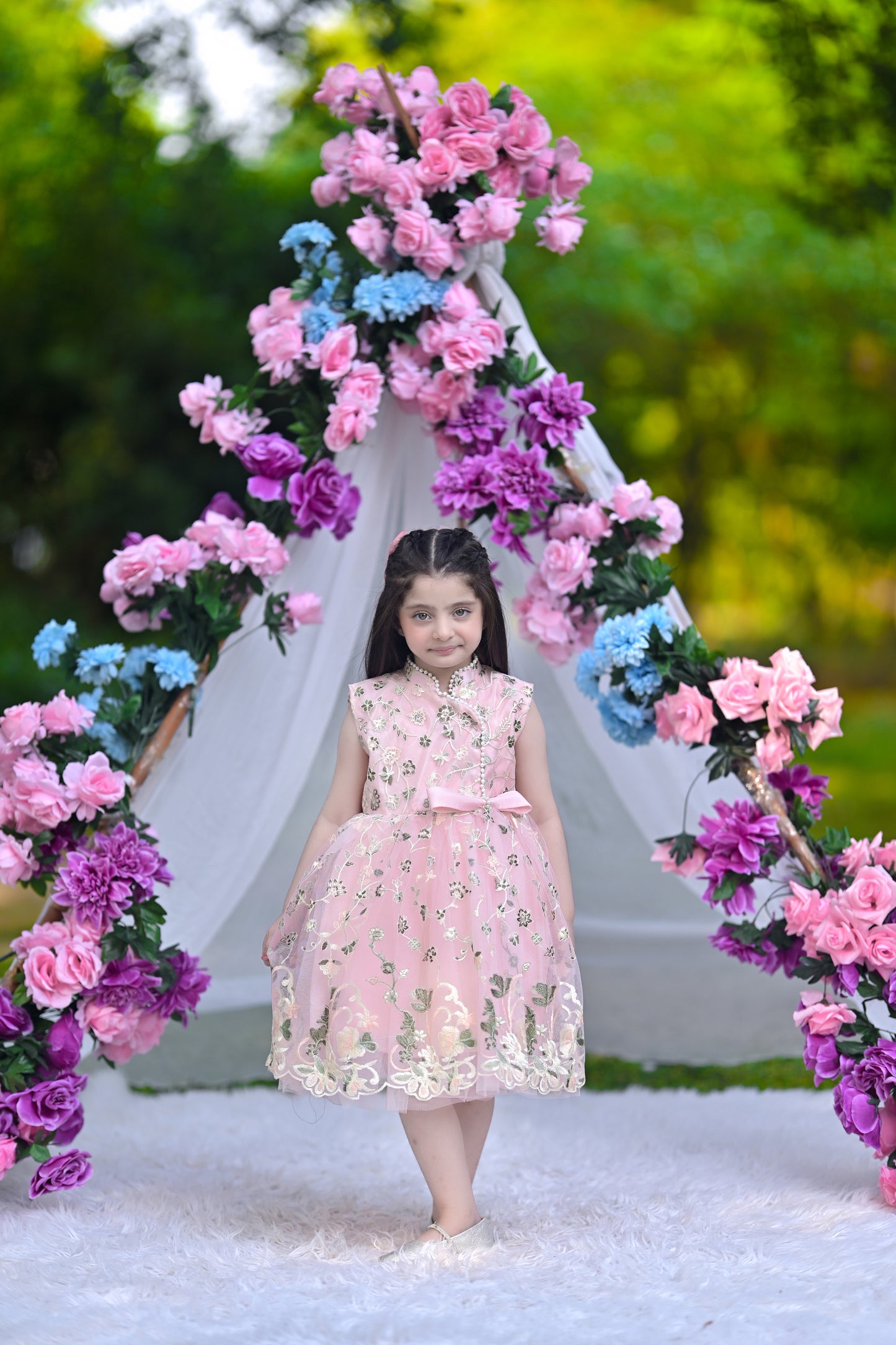 MANDARIN COLLAR FROCK PINK