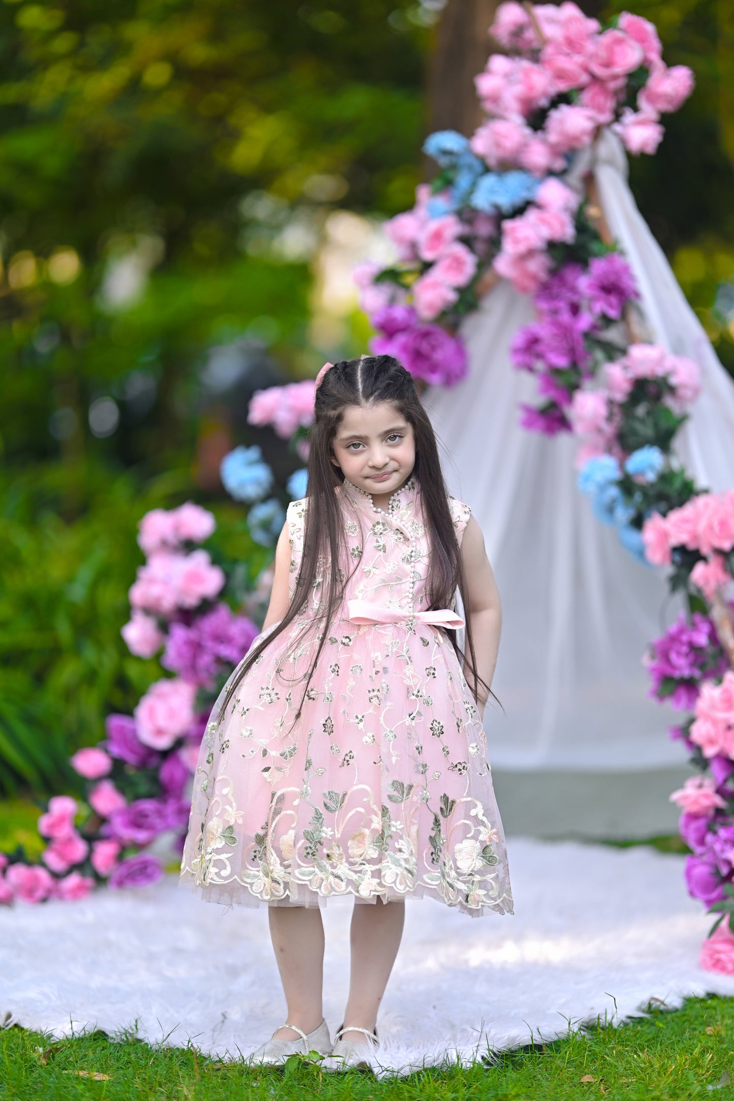 MANDARIN COLLAR FROCK PINK