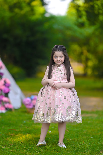 MANDARIN COLLAR FROCK PINK